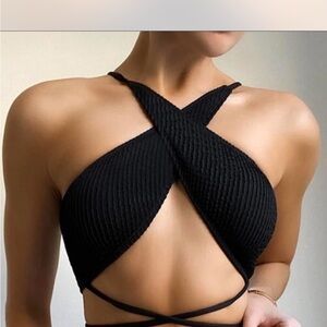 SHEIN Black Crisscross Bikini Top